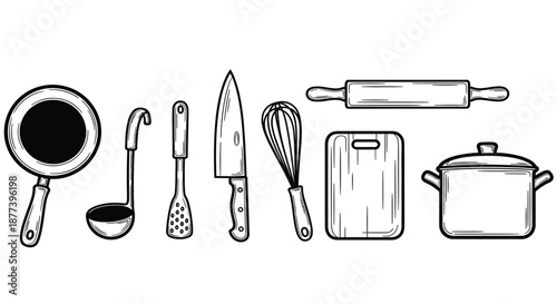 Essential kitchen utensils and tools Vector