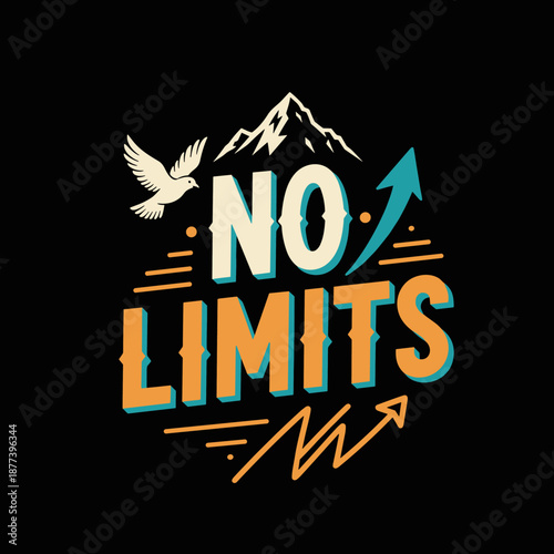 Inspirational No Limits Text with Mountain and Bird.