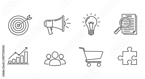 Icons representing business and strategy concepts Vector