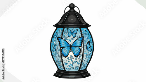 Blue Butterfly Lantern Decorative Light Fixture