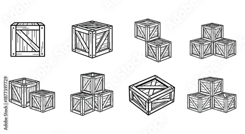 Assorted stacked wooden crates Vector