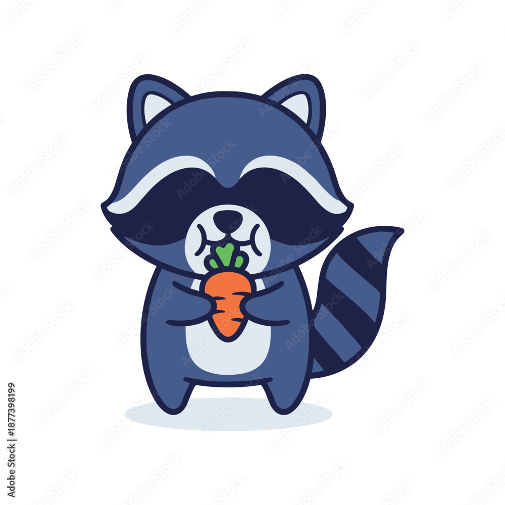 Naklejka premium Adorable Cartoon Raccoon Holding Carrot Vector Illustration