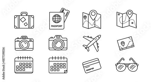 Essential travel icons for planning a trip Vector