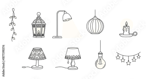 Assorted decorative lighting and ornaments Vector