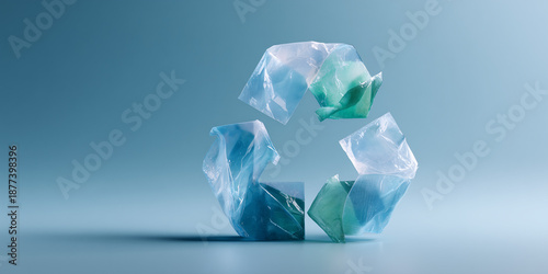 A recycle symbol made out of plastic bags, emphasizing the concept of environmental conservation and waste reduction