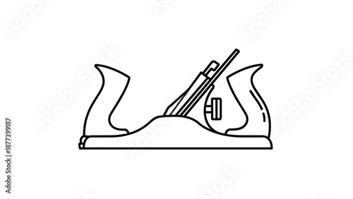 A minimalist black outline illustration of a classic hand plane, a traditional woodworking tool for shaping and smoothing wood.