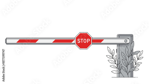 Automatic traffic barrier arm gate with red stop sign