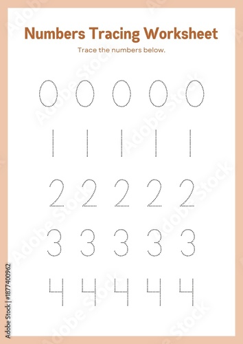 Number Tracing Worksheet for Kids, Printable Preschool Math Practice, Handwriting Numbers 0-4