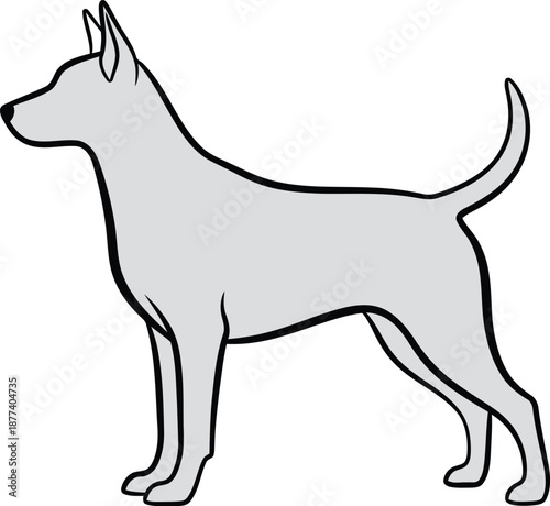 Simple gray dog silhouette standing profile view animal