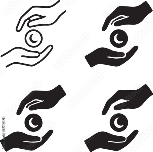 Isolated charity donation icon, islamic charity donation hands symbol, ramadan donation giving concept, charity donation icon for zakat and ramadan branding