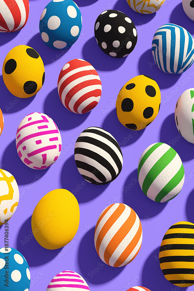 Obraz premium Brightly colored Easter eggs fill the scene with patterns, celebrating the spirit of springtime joy Generative AI