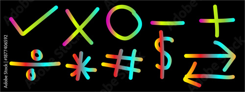 Math symbols gradient icon set colorful arithmetic signs on a dark background