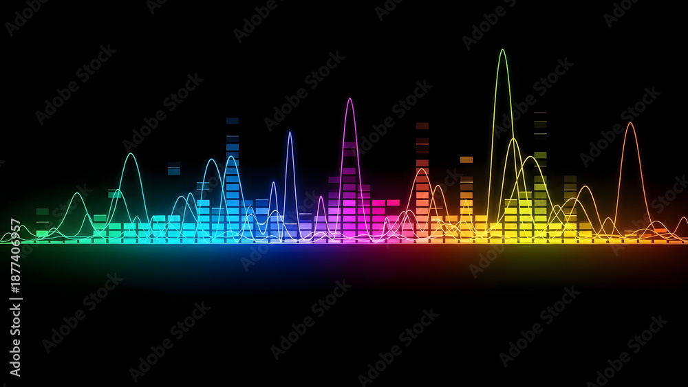 Naklejka premium Colorful Music Equalizer Sound Wave on Black Background