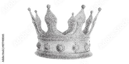 Vintage photocopy crown. Xerox texture with grainy halftone effect. Retro collage element.