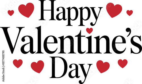Happy valentine's day greeting with charming red hearts on a clean white background