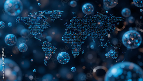 Global Digital Network Map with Data Connections