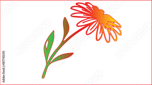 Stylized colorful flower illustration with orange petals and green stem on white background


