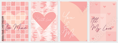 Modern Valentine’s Day Greeting Card Set with Pink Hearts and Handwritten Love Quotes