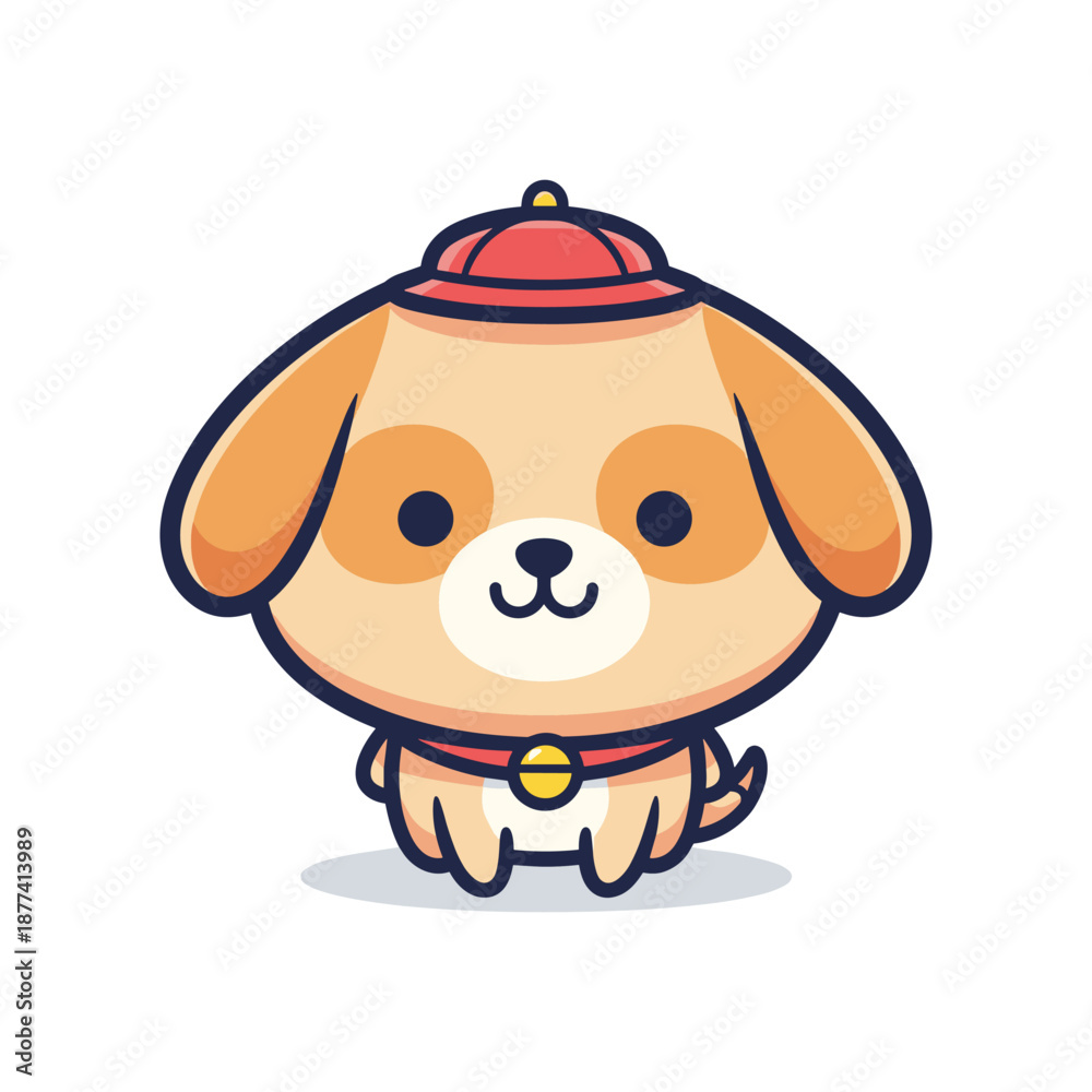Fototapeta premium Adorable Cartoon Dog Wearing Red Hat and Collar