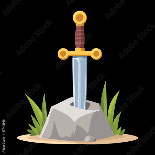 Sword in the stone for fantasy game asset and legendary heroic object for medieval adventure storytelling and questing