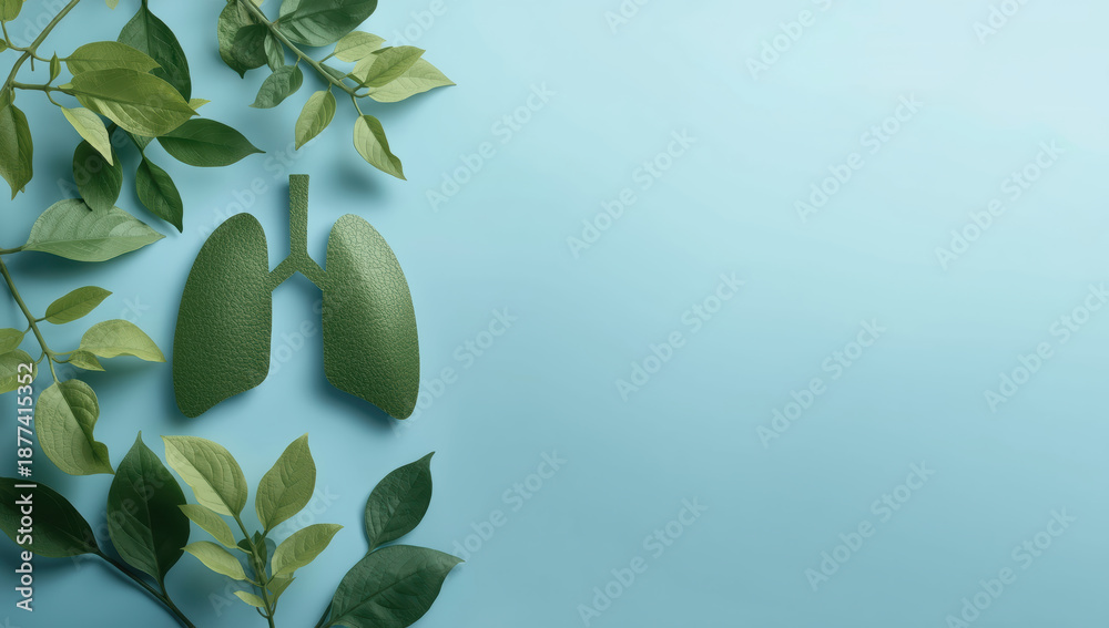 Naklejka premium Green lung shape made of leaves symbolizing clean air and respiratory health