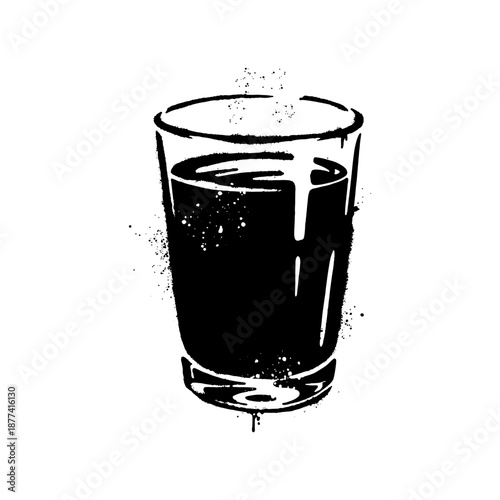 Black stencil graffiti illustration of drink glass with urban street art style