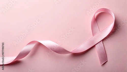 Flowing pink ribbon for breast cancer awareness on soft pink background, Copy space for text.