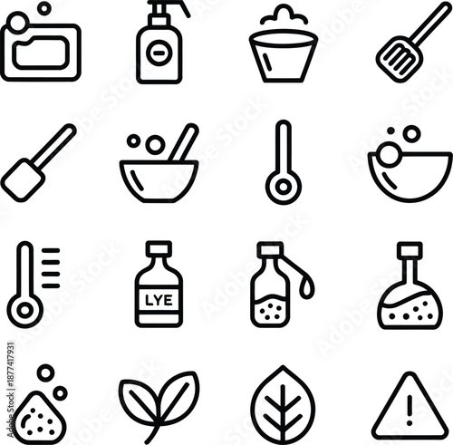 Monoline soap making icon set