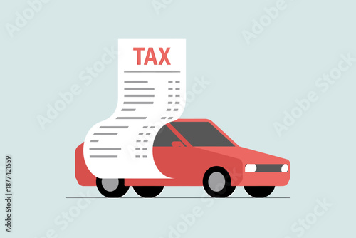 Illustration of car with tax bill financial concept