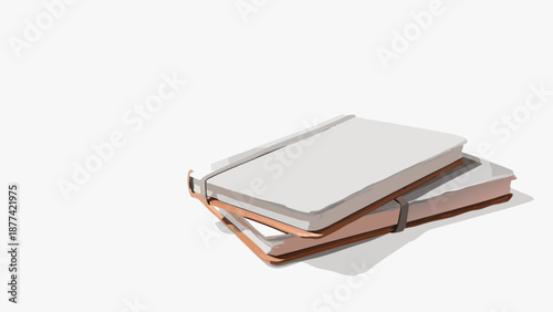 Flat vector illustration of a hardcover notebook with elastic closure and copper color accents on white background for business or education use