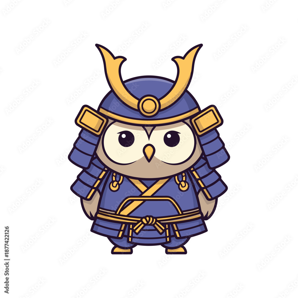 Obraz premium Cute Samurai Owl Vector Illustration