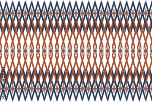This ikat seamless pattern in classic color tones, blending Eastern and Asian art styles, can be used in prints, fabrics, wallpaper, graphic design, and interior design.