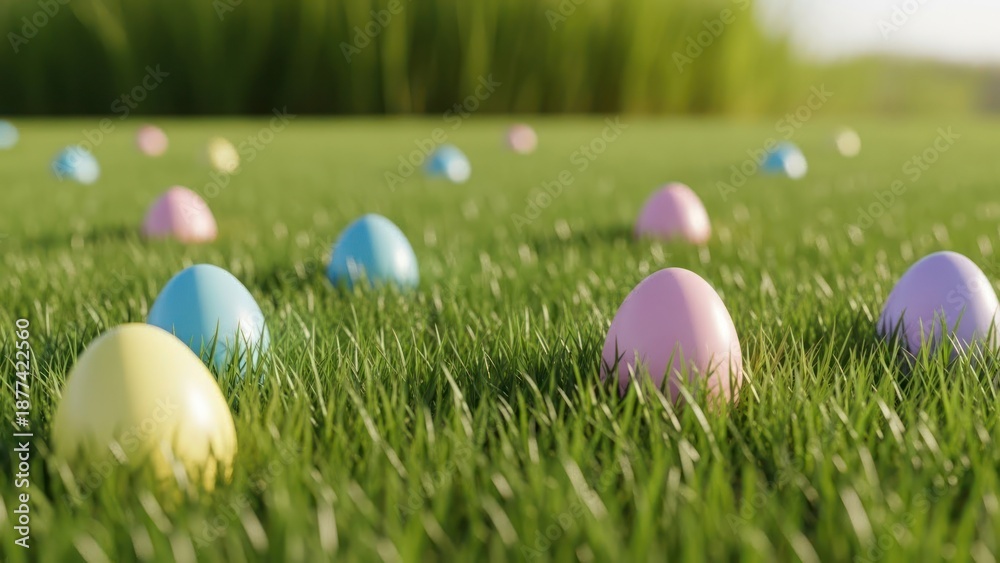 Naklejka premium Colorful Easter Eggs Hidden in Green Grass