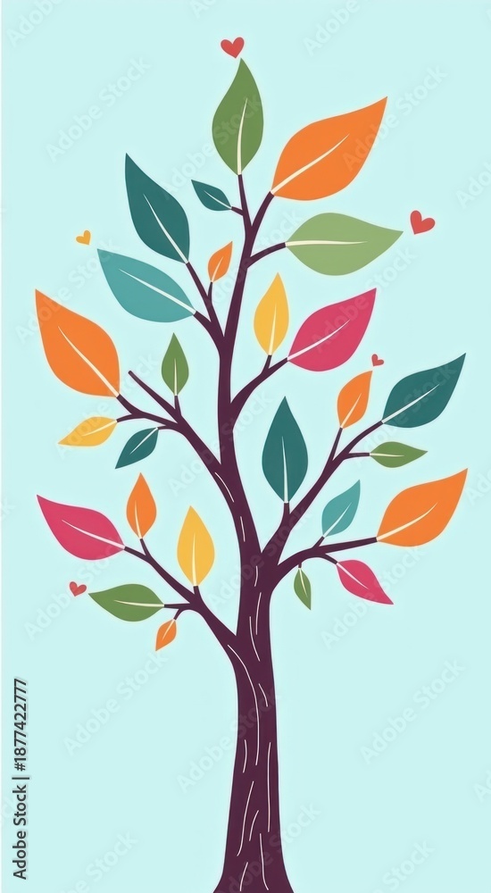 Obraz premium A tree with colorful leaves and hearts on it genealogy tree concept