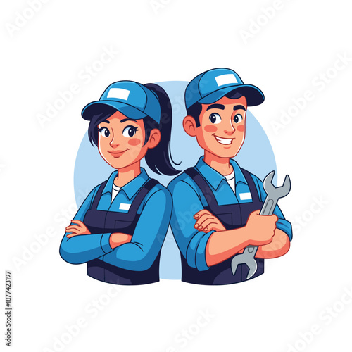 Cute cartoon police officer in uniform smiling and wearing a hat on a white background illustration