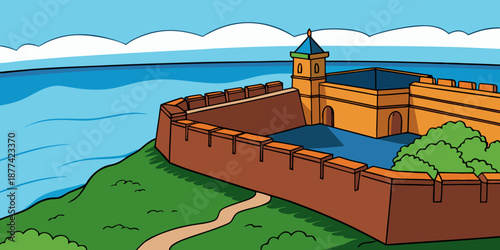 Suvarndurg fort, back view of bastion and Arabic sea, Fateghad, Kokan. Maharashtra
