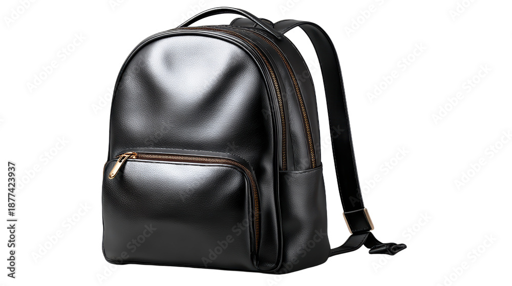 Fototapeta premium Black backpack with front zipper durable black backpack featuring a convenient front zipper for easy access to belongings