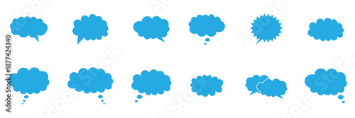 Though bubble speech bubble set. Solid sky blue cloud bubble message thinking speech bubble collection. Set of speech bubble.