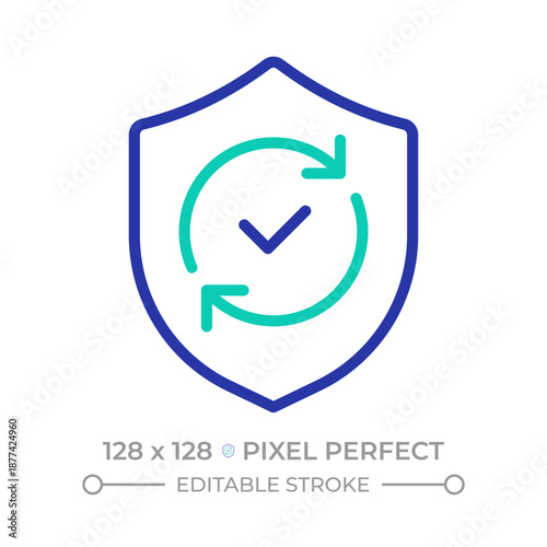 Security updates pixel perfect two color line icon. Continuous verification. Network firewall. Antivirus update bicolor outline symbol. Duotone linear pictogram. Isolated illustration. Editable stroke