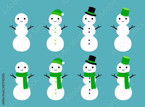 かわいい３段雪だるまのセット　緑