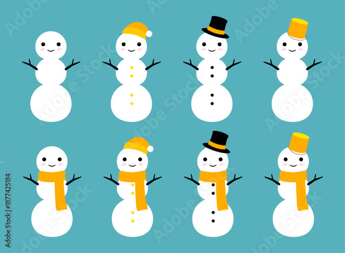 かわいい３段雪だるまのセット　黄