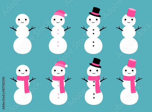 かわいい３段雪だるまのセット　ピンク