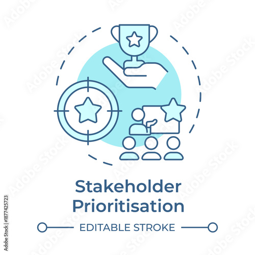 Stakeholder prioritization soft blue concept icon. Performance management. Goal achieving, employee reward. Round shape line illustration. Abstract idea. Graphic design. Easy to use in booklet