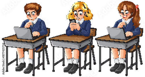 School Children Using Laptops and Smartphone in Classroom