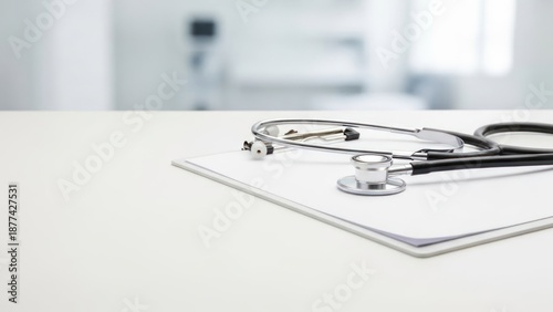 Stethoscope on Clipboard in Doctor's Office - Medical Healthcare Concept