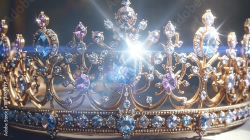 Elegant golden crown adorned with sparkling gemstones, a symbol of royalty and power.
