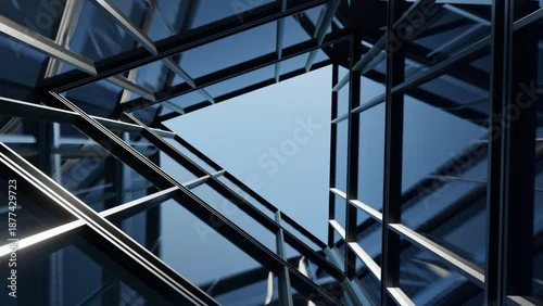 Obraz Modern architectural design featuring glass facade with reflective surfaces and turquoise accents, creating dynamic and futuristic urban environment, 3d rendering