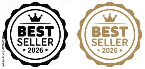 Best Seller 2026 vector, gold best seller 2026 label, preferred design for top selling products, logo for high-selling items with gold color.