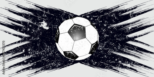 Soccer ball flew into the goal. Soccer ball bends the net, against the background of flashes of light. Soccer ball in goal net on blue background.
