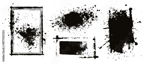 Hand painted black ink grunge brushstroke set background. creative grunge brush strokes splatter stains texture and overlay vector collection.